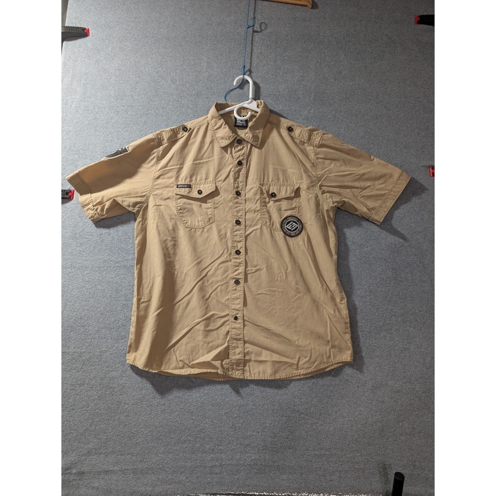 Enyce‎ Button Up Shirt Mens XL Y2K Streetwear Tan Military Style